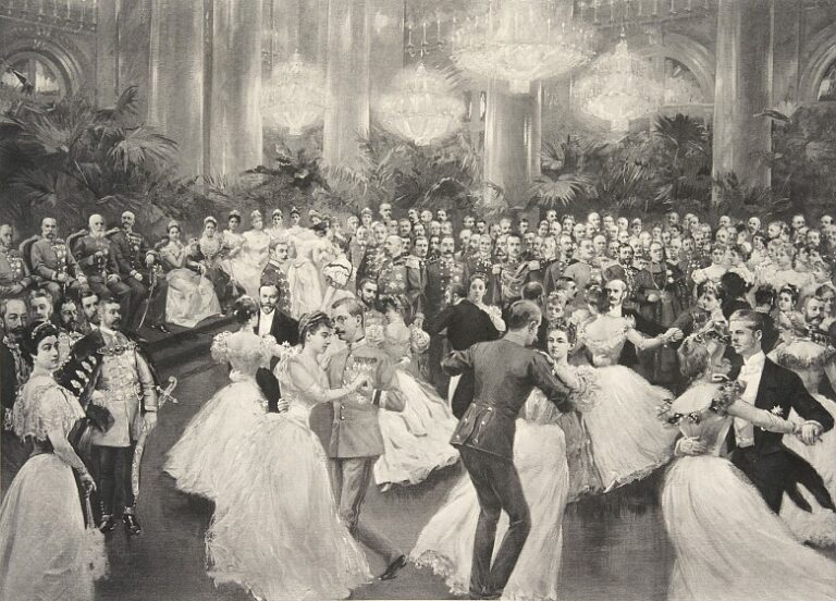 artur halmi ball bei hof schluss der quadrille zeichnung 1898 original 0